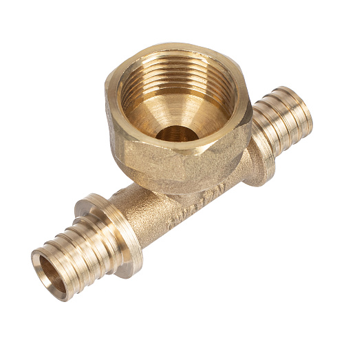 Тройник аксиальный, латунь, внутренняя резьба,16х3/4", желтый, RTP