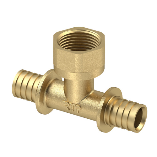 Тройник аксиальный, латунь, внутренняя резьба,16х3/4", желтый, RTP