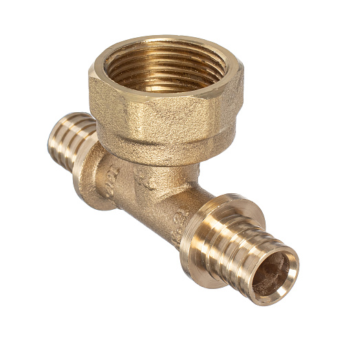 Тройник аксиальный, латунь, внутренняя резьба,16х3/4", желтый, RTP